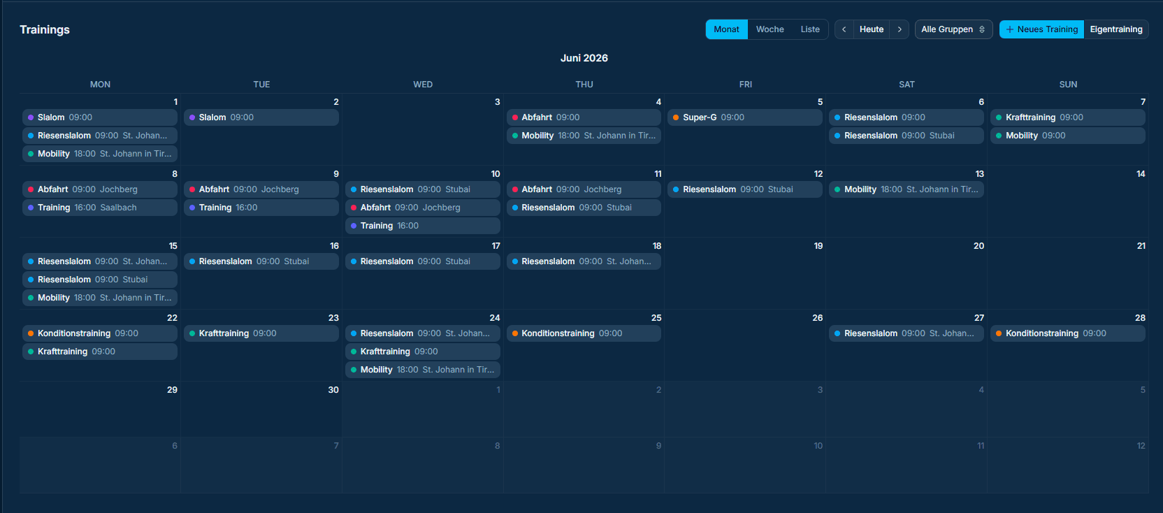 Platzhalter für einen Screenshot des Trainingskalenders