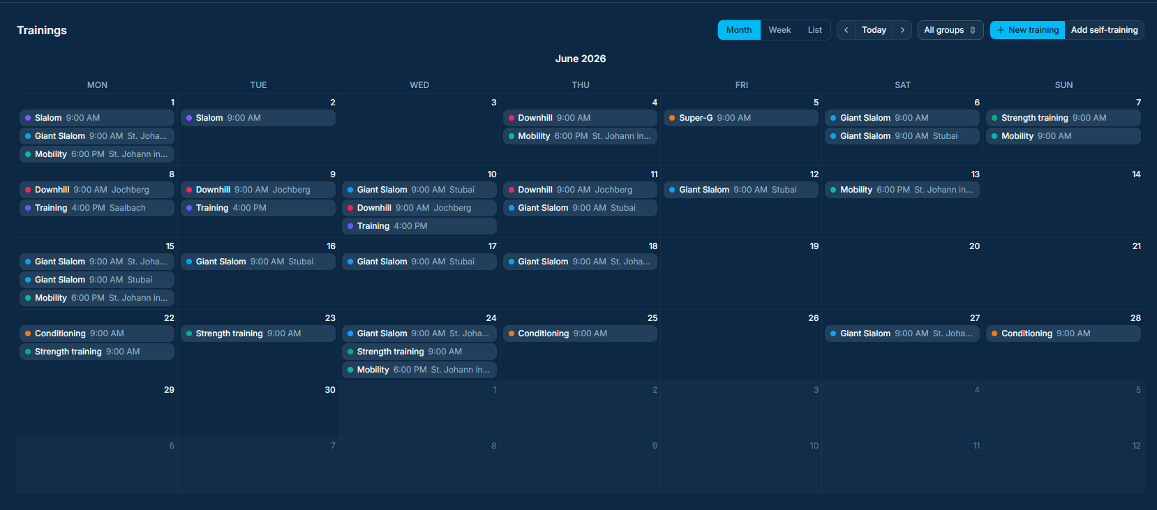 Training calendar screenshot placeholder